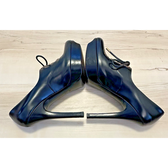 Gucci Heels Scar Pelle S Cuoio Nero Baby Lux 9B High Heel Platform Shoes - Picture 6 of 12